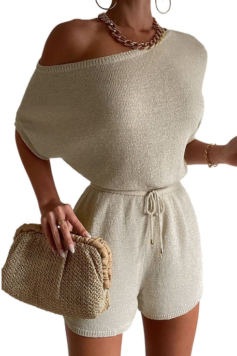 Dolman Knitted Drawstring Waist Playsuit